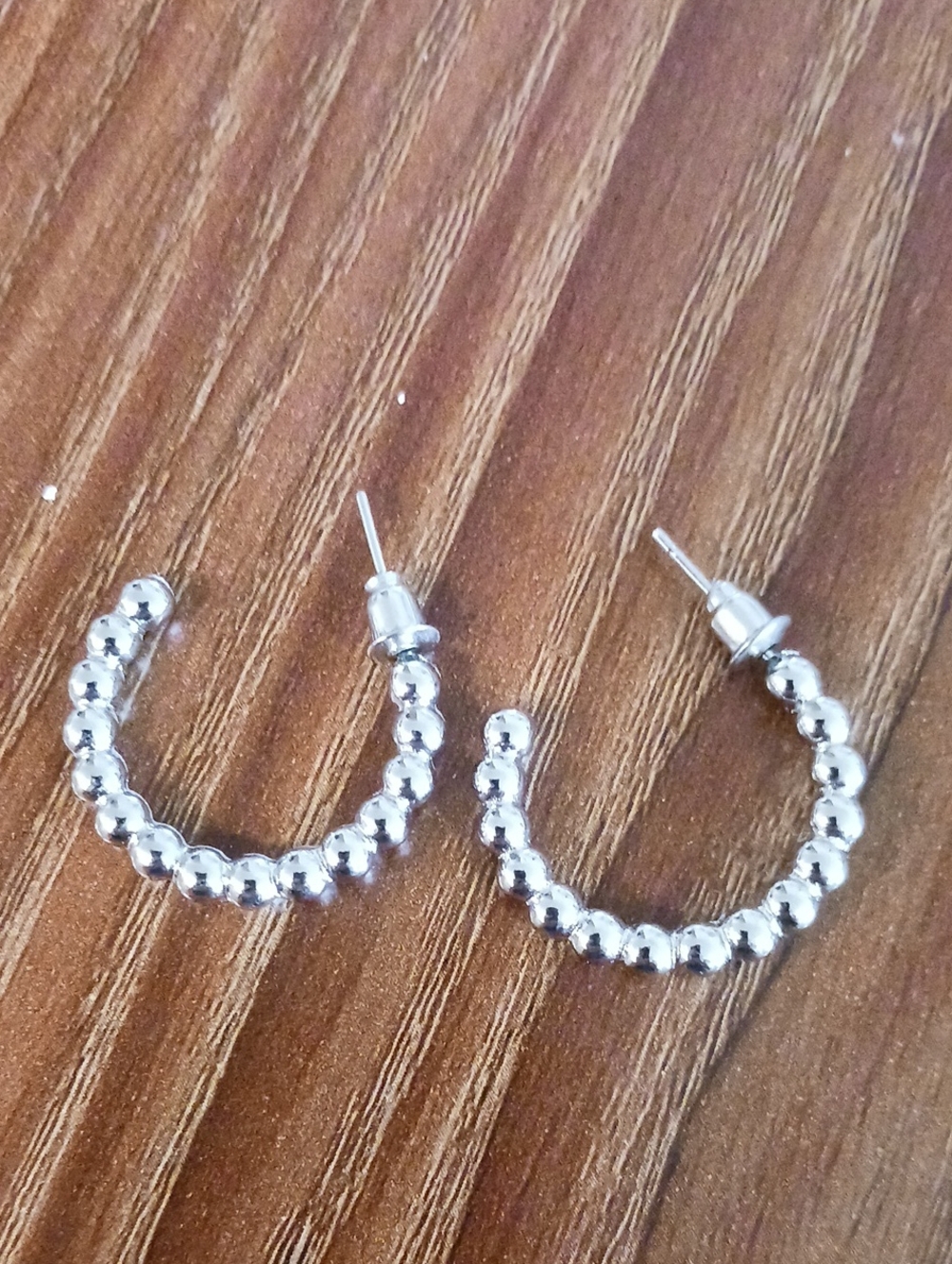 Silver Beaded Look Hoop Earrings - Women's Fashion Jewelry